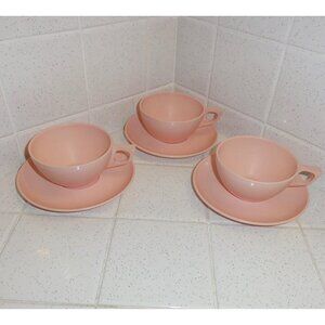 Vintage Melmac Three Pink Tea Cups & Saucers Stetson Dinnerware mcm